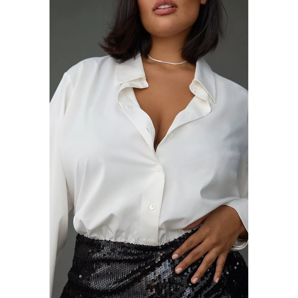 Mare Mare Twofer White Button Down Black Sequin Skirt Combo Mini Dress - Picture 5 of 12
